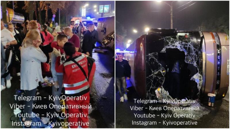  (foto) Autocar plin cu moldoveni, răsturnat la Kiev: 18 persoane, rănite, dintre care 8 – spitalizate