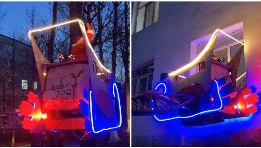  (VIDEO) Moș Crăciun a aterizat cu sania „zburătoare” la geamurile copiilor de la Spitalul „Emilian Cotaga”