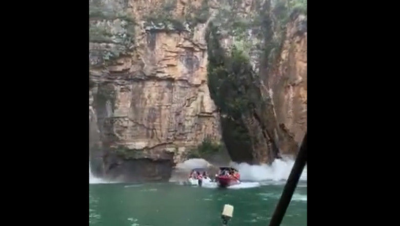  (VIDEO) Momentul în care un fragment uriaş de stâncă se prăbuşește peste şalupe cu turişti, în Brazilia. Un mort și 15 răniți